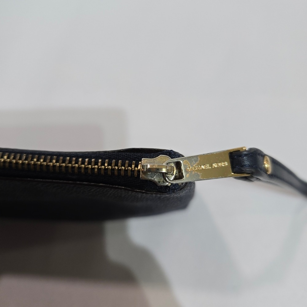 Michael Kors Wristlet Navy Blue MK Monogram Coated Canvas Gold Hardware #1420 - Picture 4 of 10